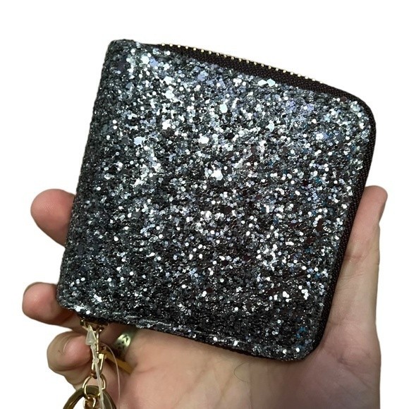 Mini Glitter Keychain Wallet Clip On Iridescent Card Holder Sparkly Small Zipper - Picture 11 of 15